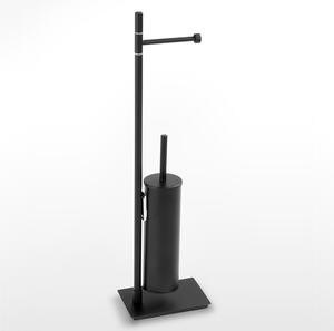 Piantana WC con Porta Rotolo pi� Porta scopino Linea Basic Design Moderno dimensioni 16x12xh66 cm - bracci lunghezza 28 cm Nero Opaco garanzia i0 anni contro la ruggine
