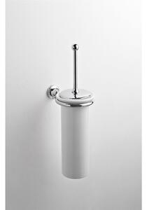 Porta Scopino Sospeso fissaggio a muro in Ceramica MOD RHO 10x15xh36 cm fissaggio stop e viti Forme arrotondate Moderne cromo lucido e ceramica