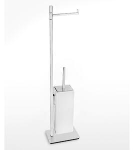 Piantana WC con Porta Rotolo pi� Porta scopino ceramica Linea Living Design Moderno dimensioni 33x15xh88 cm - cromo lucido Garanzia i0 anni contro la ruggine