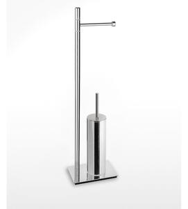 Piantana WC con Porta Rotolo pi� Porta scopino SLIM 18x18xh66 cm - base 12x18 cm in ottone finitura inox lucido bagno galvanico di oltre 22 micron inalterabile nel tempo