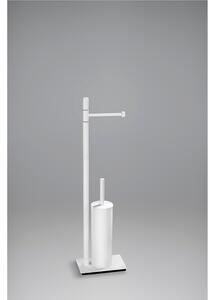 Piantana WC con Porta Rotolo pi� Porta scopino SLIM 18x18xh66 cm - base 12x18 cm in ottone finitura Bianco opaco