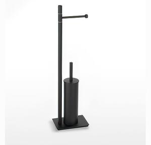 Piantana WC con Porta Rotolo pi� Porta scopino SLIM 18x18xh66 cm - base 12x18 cm in ottone finitura Nero opaco