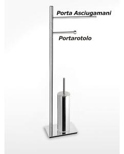 Piantana WC/BIDET SLIM 29x12xh74,5 cm - base 12x18 cm con porta scopino e porta asciugamani in ottone finitura Inox Lucido