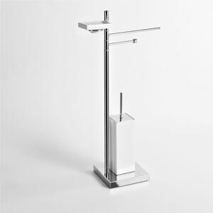 Piantana WC,Bidet quadrata, con porta scopino in ceramica e portasapone Tubo tondo 20 mm CADRE 41x19xh76 cm in ottone finitura inox lucido