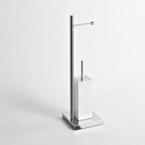 Piantana WC quadrata, con porta scopino in ceramica base quadrata Tubo tondo 20 mm CADRE 19x19xh68 cm in ottone finitura inox lucido