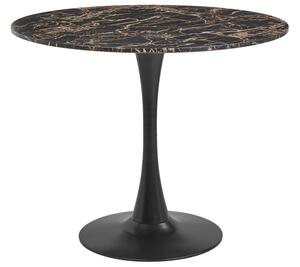 Tavolo da Pranzo Tondo 90 cm effetto marmo nero Base in Metallo nero tavolo da cucina rotondo industriale da 90 cm Beliani