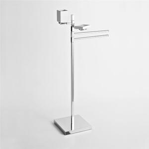 Piantana porta asciugamani 46x24xh98 cm con Porta sapone e Bicchiere in ceramica finitura cromo lucido tubo quadrato bagno galvanico di oltre 22 micron inalterabile nel tempo