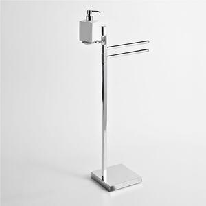 Piantana da Bidet porta asciugamani piccoli 35x19xh89 cm con dispenser in ceramica finitura cromo lucido tubo quadrato bagno galvanico di oltre 22 micron inalterabile nel tempo