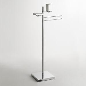 Piantana Lavabo quadrata, portasapone pi� bicchiere base quadrata Tubo tondo 20 mm CADRE 44x24xh100 cm in ottone finitura inox lucido