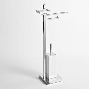 Piantana WC Bidet con porta scopino e porta sapone 37x21xh81 cm finitura cromo lucido tubo quadrato bagno galvanico di oltre 22 micron inalterabile nel tempo