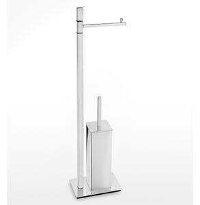 Piantana WC con Porta Rotolo pi� Porta scopino in Acciaio AISI 430 Linea ANTHEA Tubo quadrato mm. 20x20 Moderno dimensioni 19x12x71 cm - inox lucido Garanzia i0 anni contro la ruggine