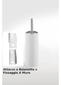 Porta scopino a muro rotondo con attacco a baionetta in ceramica OMBRA 8xh34 cm in finitura bianco lucido