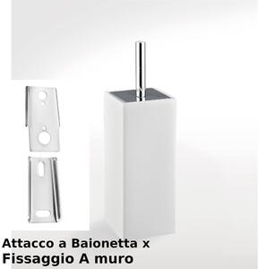 Porta scopino a muro quadrato con attacco a Baionetta in ceramica OMBRA 10x10xh35 cm in finitura bianco lucido