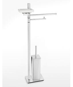 Piantana WC Bidet con Porta scopino e Portasapone Linea ANTHEA Tubo quadrato mm. 20x20 Moderno inox AISI 430 dimensioni 38x12x79 cm - inox lucido Garanzia i0 anni contro la ruggine