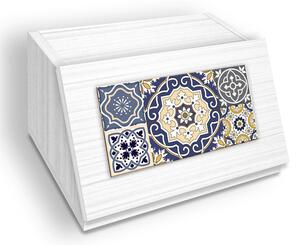 Porta pane cassetta in Legno AZULEJOS BLUE 40x30xh20 cm decoro White eseguito a mano in Italia