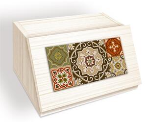 Porta pane cassetta in Legno AZULEJOS BROWN 40x30xh20 cm decoro White eseguito a mano in Italia