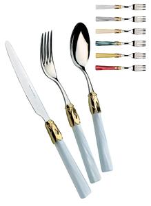 CAPRI Ghiera ORO E ACCIAIO, 6 posti tavola, Servizio posate 24 pezzi in acciaio inox 18/10 lucido spessore 2,5 mm Manico acrilico madreperlato con ghiera in ORO lucido lavabile in lavastoviglie
