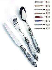DUBAI LUCIDO, 6 posti tavola, Servizio posate 24 pezzi in acciaio inox 18/10 lucido spessore 2,5 mm Manico in acrilico madreperlato con ghiera in metallo effetto lucido lavabile in lavastoviglie
