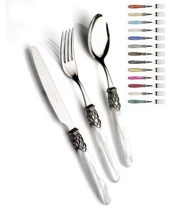 FRANCE inox ANTICO, 6 posti tavola, Servizio posate 24 pezzi in acciaio inox 18/10 lucido spessore 2,5 mm manico acrilico madreperlato con ghiera effetto argento antichizzato lavabile in lavastoviglie