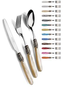 ISCHIA Ghiera ANTICO e Acciaio , 6 posti tavola, Servizio posate 24 pezzi in acciaio inox 18/10 lucido spessore 2,5 mm Manico in acrilico madreperlato con ghiera in metallo effetto antichizzato lavabile in lavastoviglie