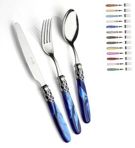 Servizio posate 4 pezzi posto tavola FRANCE Ghiera LUCIDO in acciaio inox 18/10 lucido spessore 2,5 manico in acrilico madreperlato con ghiera in metallo Effetto Lucido