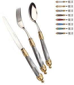 Set Posate Colorate Set 4 pezzi 1 posto tavola posate Siena in acciaio 18/10 manico acrilico madreperlato doppia ghiera dorata finitura Oro inox- posate