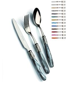 Servizio posate 4 pezzi ISCHIA Ghiera Inox Lucido e Acciaio in acciaio inox 18/10 lucido spessore 2,5 mm Manico in acrilico madreperlato con ghiera in metallo effetto inox lucido