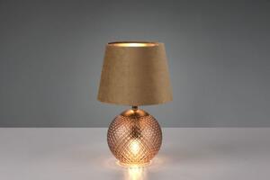 Lampada da tavolo con base in vetro ambra illuminata con paralume i