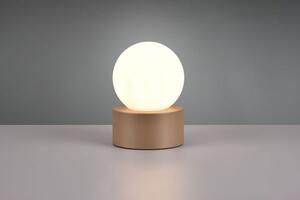 Lampada da tavolo con base in metallo effetto legno e vetro a sfera
