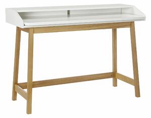 Scrivania compatta St James bianca in legno ingegnerizzato e massiccio, dimensioni 116,4 x 47 x h83,5 cm, peso 23 Kg, finitura rovere, bianco