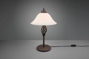 Lampada rustica con diffusore vetro bianco h. 50cm metallo ruggine 