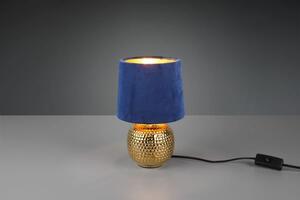 Lampada tavolo sophia base ceramica oro e paralume velluto blu r508