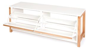 Scarpiera panca due porte 120x37xh48 cm- peso 27 kg in legno colore bianco e rovere