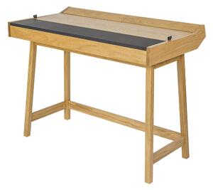 Scrivania Brompton Flap in legno ingegnerizzato e massello, pelle, dimensioni 108 x 60 x h80 cm, peso 24 Kg, finitura rovere, nero