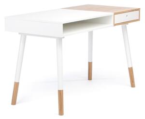 Scrivania Sonnenblick in legno ingegnerizzato e massiccio, dimensioni 120 x 60 x h75 cm, peso 24 Kg, finitura bianco, rovere