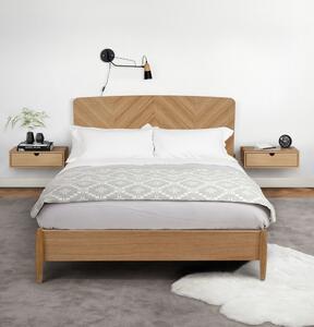 Letto Farsta a spina di pesce 180x200 in legno ingegnerizzato e massiccio, dimensioni 180 x 200 x h89 cm, peso 50 Kg, finitura quercia