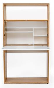 Scrivania Loma Rovere Bianco in legno ingegnerizzato e massiccio, dimensioni 90 x 38 x h157 cm, peso 53 Kg, finitura bianco, rovere