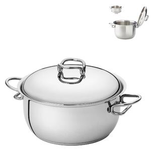 Casseruola due manici in Acciaio Triplo fondo KAREN �22xh11,0 cm - 3,9 Lt, design Tarcisio Zani coperchio escluso made in Italy