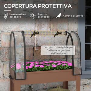 Outsunny Fioriera Rialzata con Mini Serra per Piante, Ruote e Ripiano, 80x40x120cm, Marrone