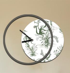 Orologio da parete rotondo MONKEY Moderno Diametro 60-max 75 x5 cm in legno con lancette nere , Rami e foglie nel colore verde