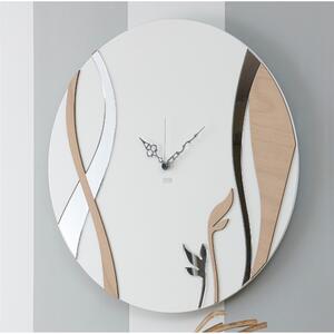 Orologio da parete il legno rotondo Diametro 55x5 cm con numeri intarsi ONDE TONDE in legno Tagliato al laser in legno bianco, naturale, weng�