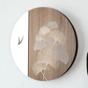 Orologio da tavolo in Metacrilato tagliato al laser Narita diametro 60 cm rappresenta i fiori di Gingko e le loro venature attraverso la marcatura laser rovere