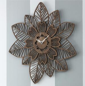 Orologio da parete in legno foglie e fiori tagliati a laser 55x55x5 cm in legno colore weng�