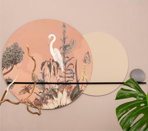 Set di pannelli moderno con stampa con airone e fiori TIWI dimensioni 110X70 cm l'airone � di � 80 cm legno colore Ghiaia
