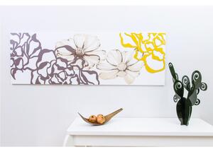 Pannello da parete, quadro da parete PEONIA 150xh50cm orizzontale pannello colore bianco intarsi e marcatura in legno