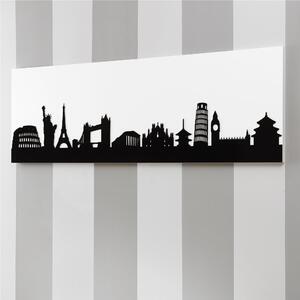 Pannello da parete, quadro da parete SKYLINE120xh40cm orizzontale pannello colore bianco intarsi in plexiglass NERI
