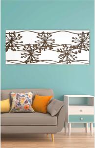 Pannello da parete, quadro da parete ANEMONI 120xh50cm orizzontale pannello colore bianco intarsi e marcatura in legno tortora