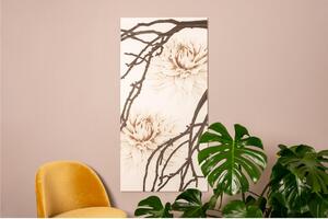 Pannello da parete in legno con marcatura al laser DALIA 60x120xh8 cm realizzato in legno laccato sabbia opaco con applicazioni in essenza di ebano