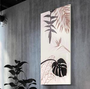 Pannello da parete, quadro da parete Verticale TROPICALE 60x120x16 cm pannello colore bianco sabbia intarsi in legno di ebano tagliati al laser