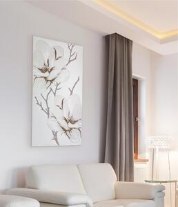 Pannello da parete in legno con marcatura al laser Magnolia 60x130xh8 cm realizzato in legno laccato sabbia opaco con applicazioni color ghiaia